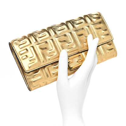 Fendi Vitello Catalan Mirror FF 1974 Embossed Continental Wallet Gold 2 of 10