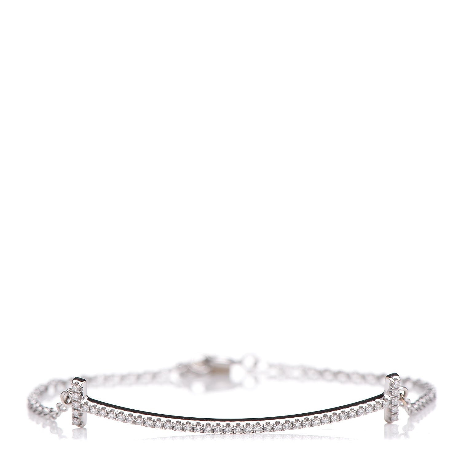 Tiffany 18K White Gold Diamond T Smile Bracelet 1 of 4