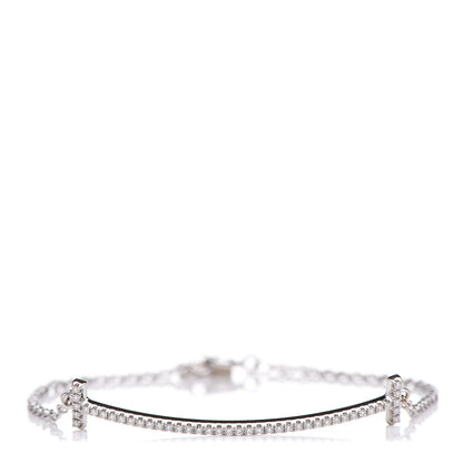 Tiffany 18K White Gold Diamond T Smile Bracelet 1 of 4