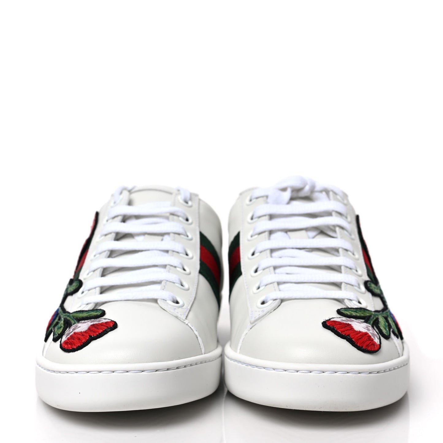Calfskin Web Floral Embroidered Womens Ace Sneakers 36.5 White