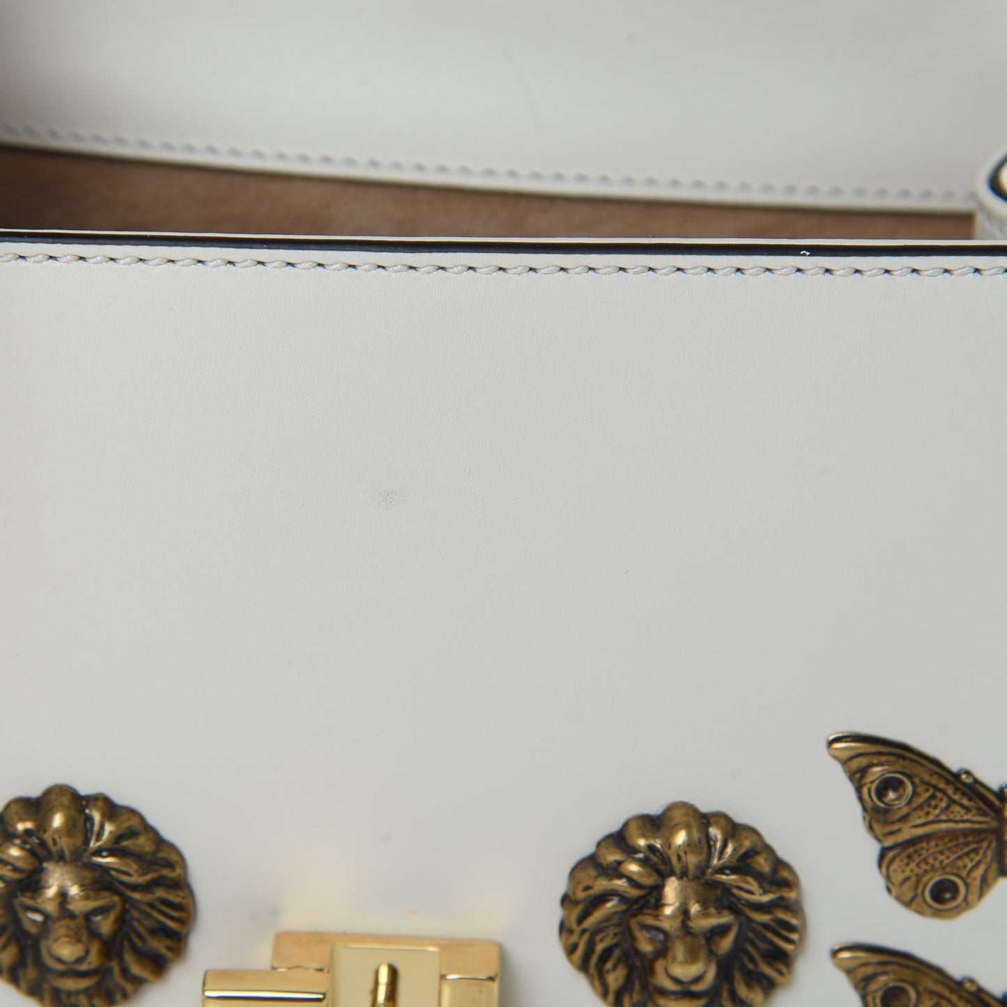Calfskin Animal Studs Mini Sylvie Top Handle Bag White