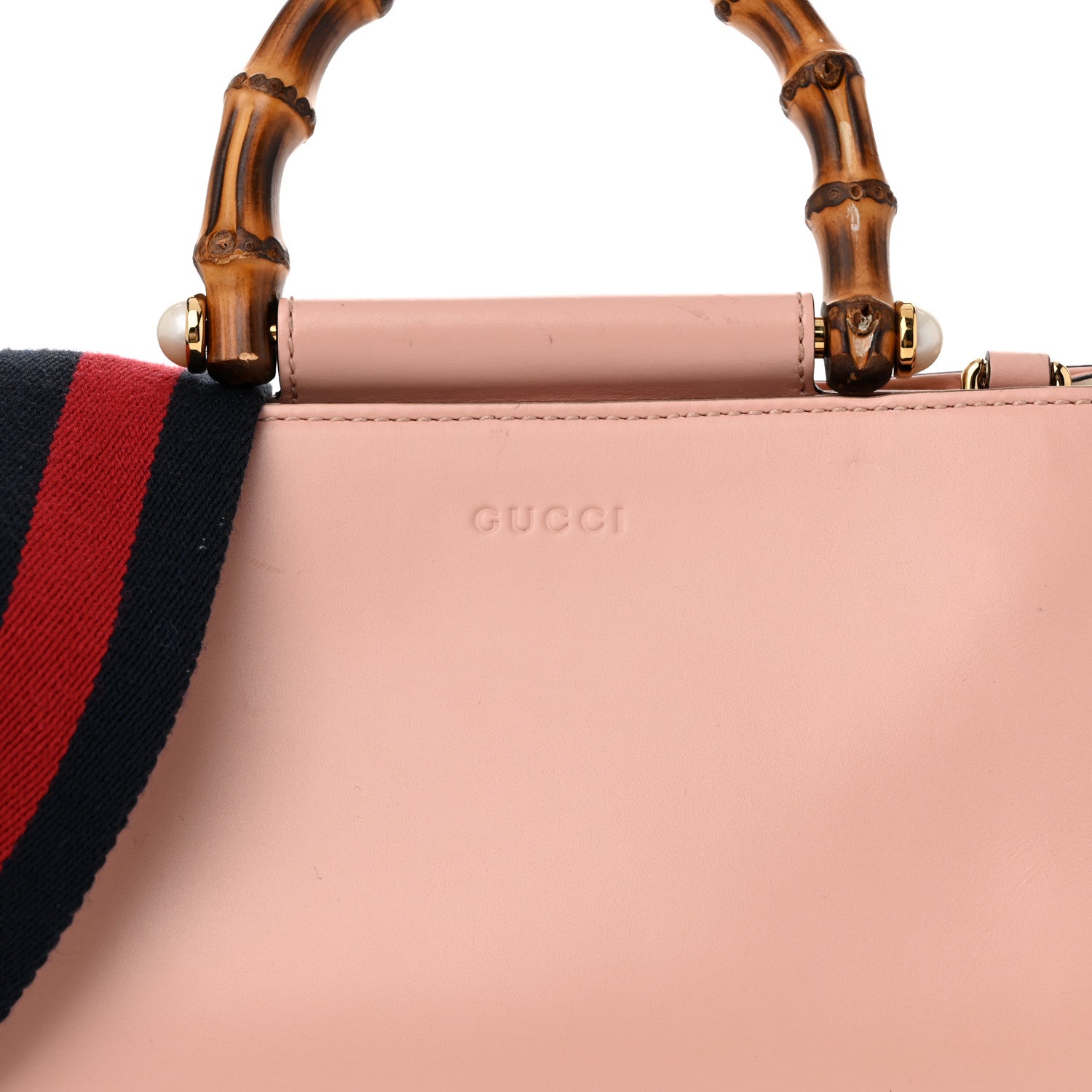 Gucci Nappa Bamboo Web Mini Nymphaea Top Handle Bag Perfect Pink Mystic White 9 of 15