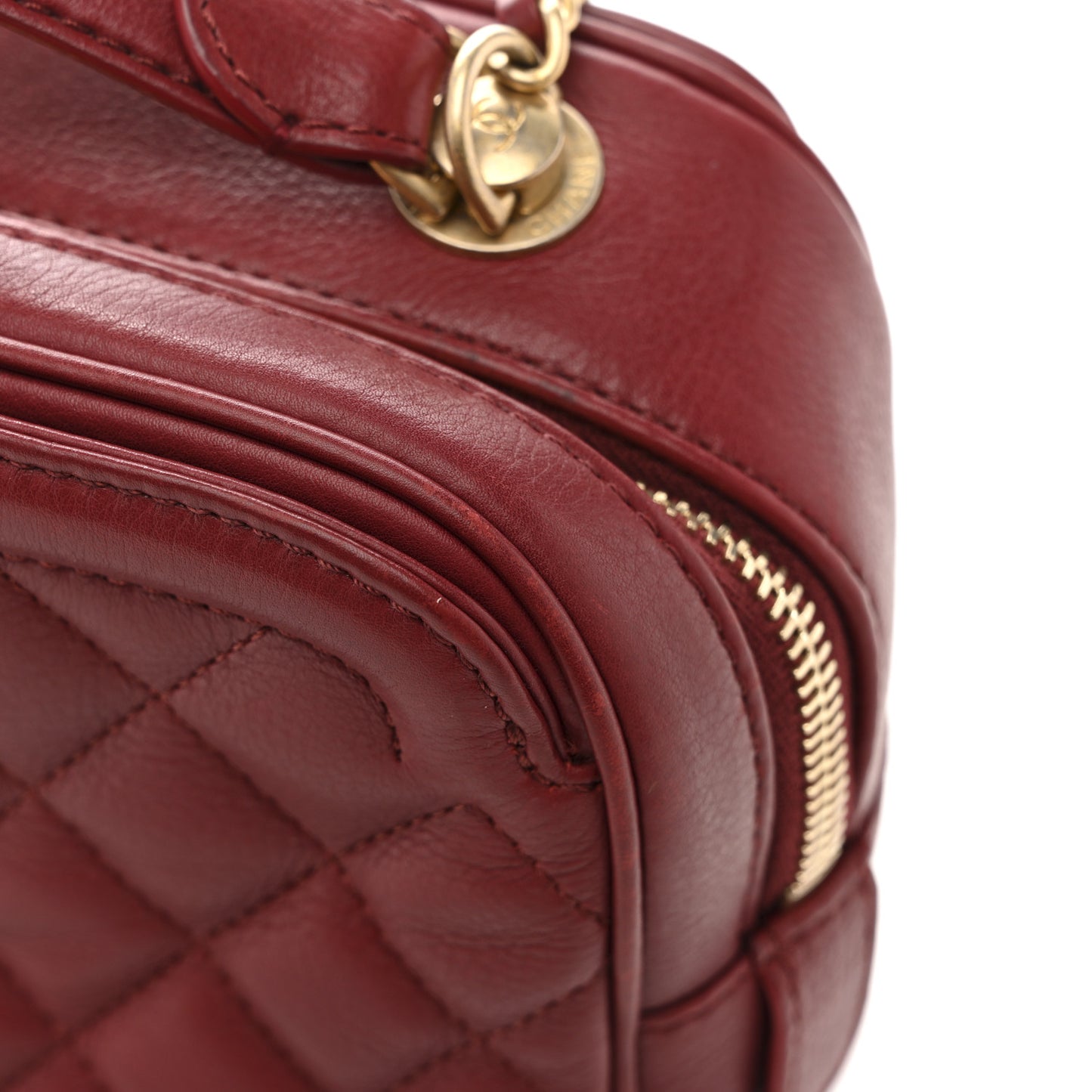 Calfskin Quilted CC Small Vanity Case Dark Red