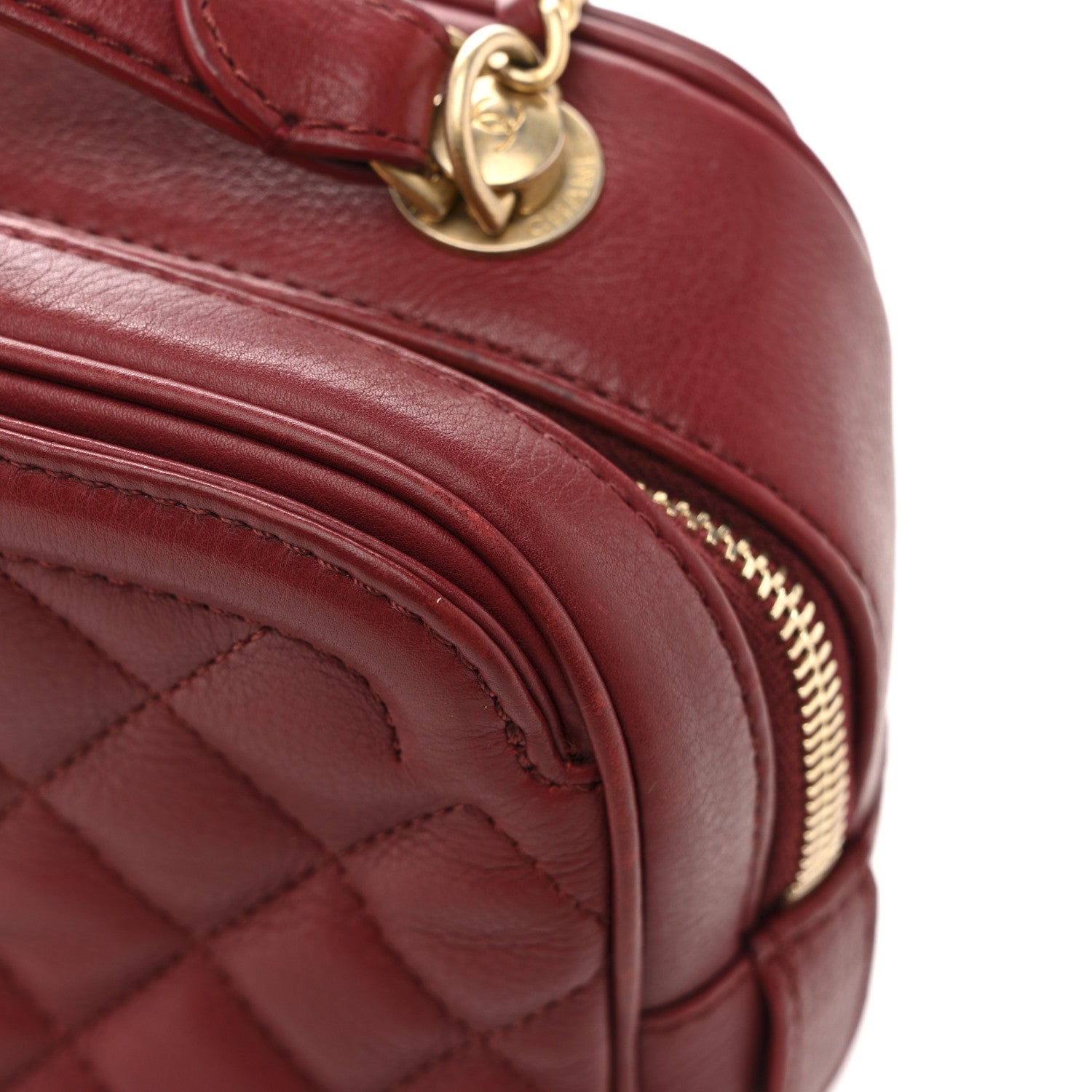 Chanel Calfskin Quilted CC Small Vanity Case Dark Red 14 of 14
