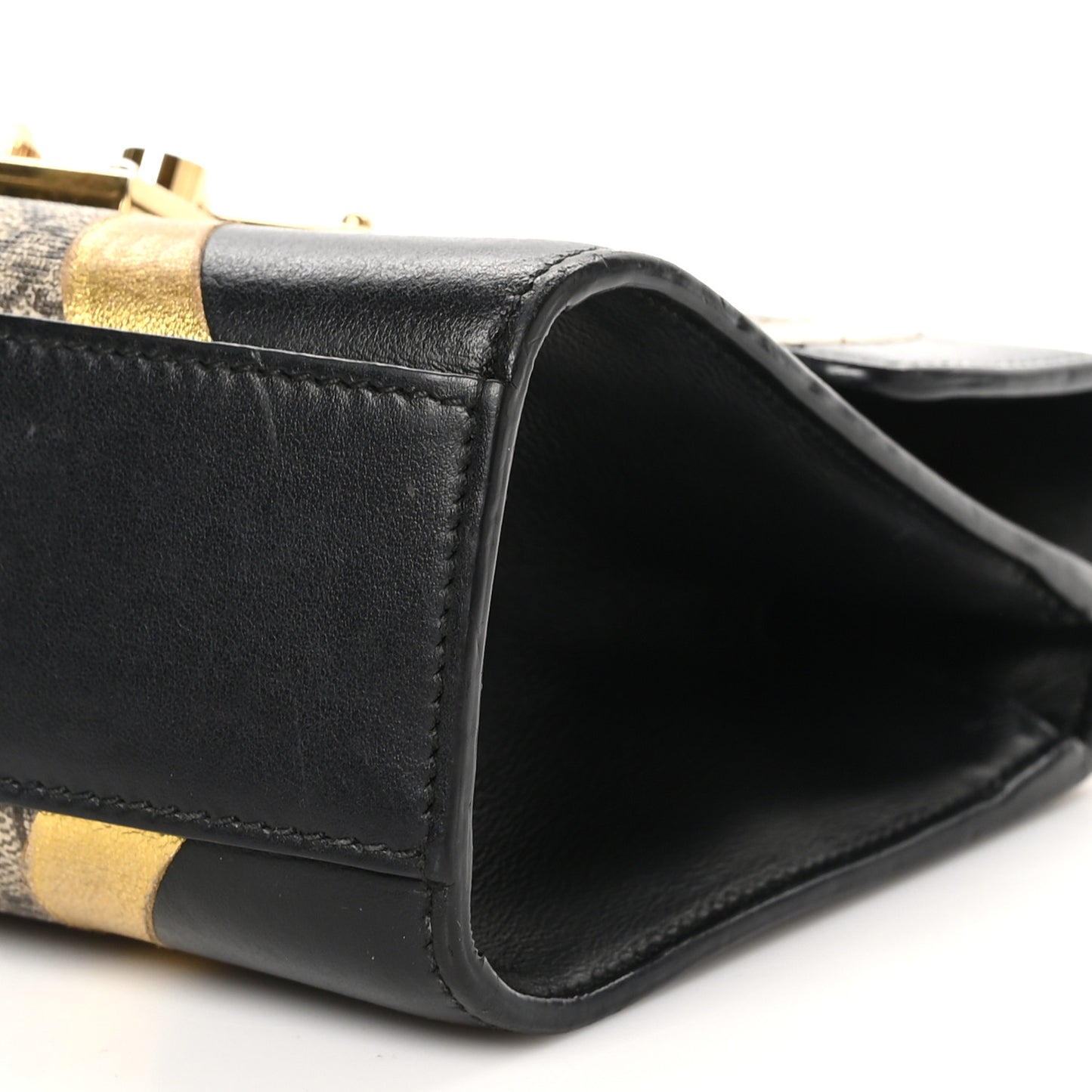 Calfskin GG Supreme Monogram Small Padlock Shoulder Bag Black Gold