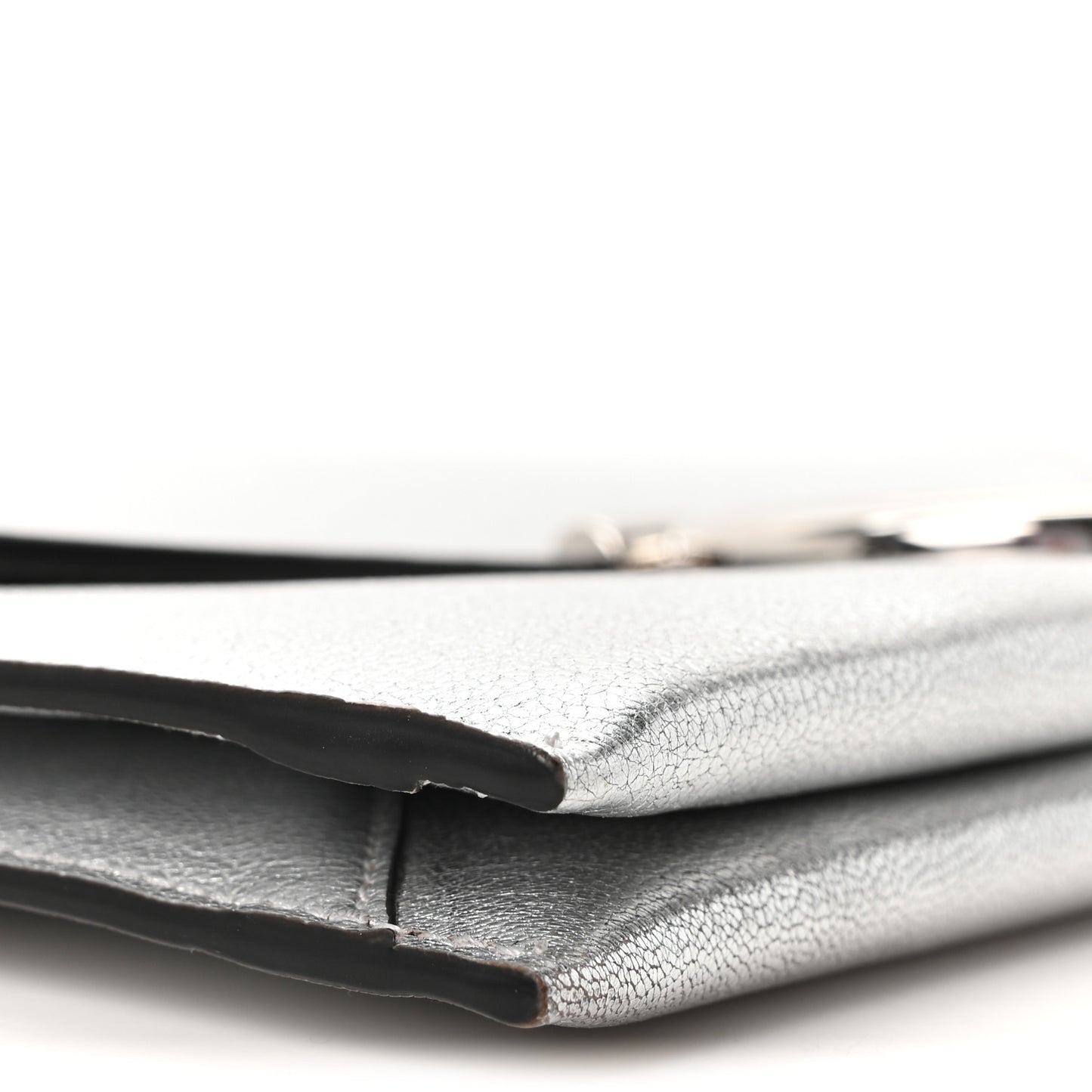 Metallic Calfskin Gancini Clutch Silver