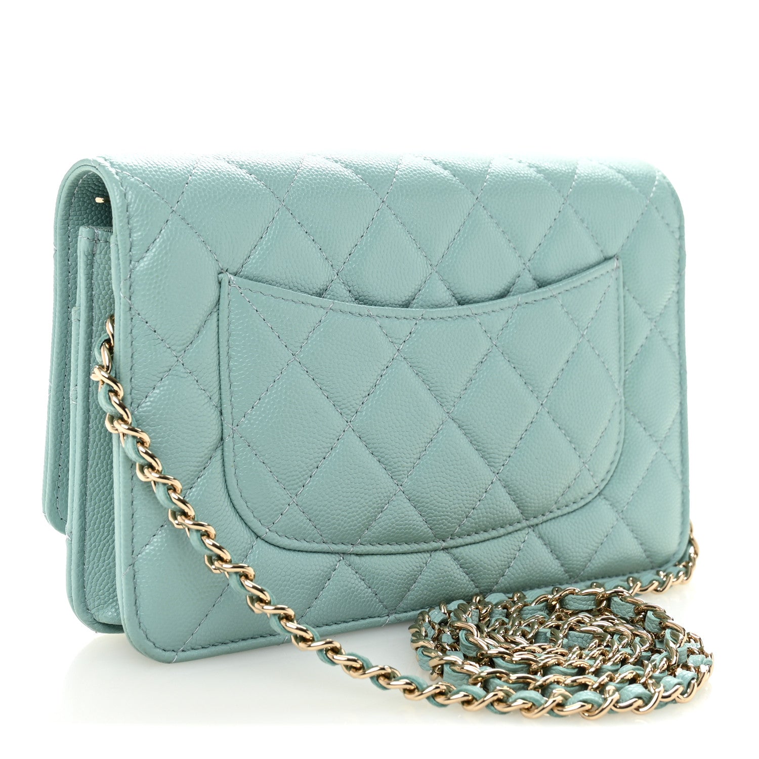 Chanel Caviar Quilted Wallet on Chain WOC Light Blue 3 of 12