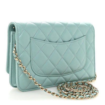 Chanel Caviar Quilted Wallet on Chain WOC Light Blue 3 of 12