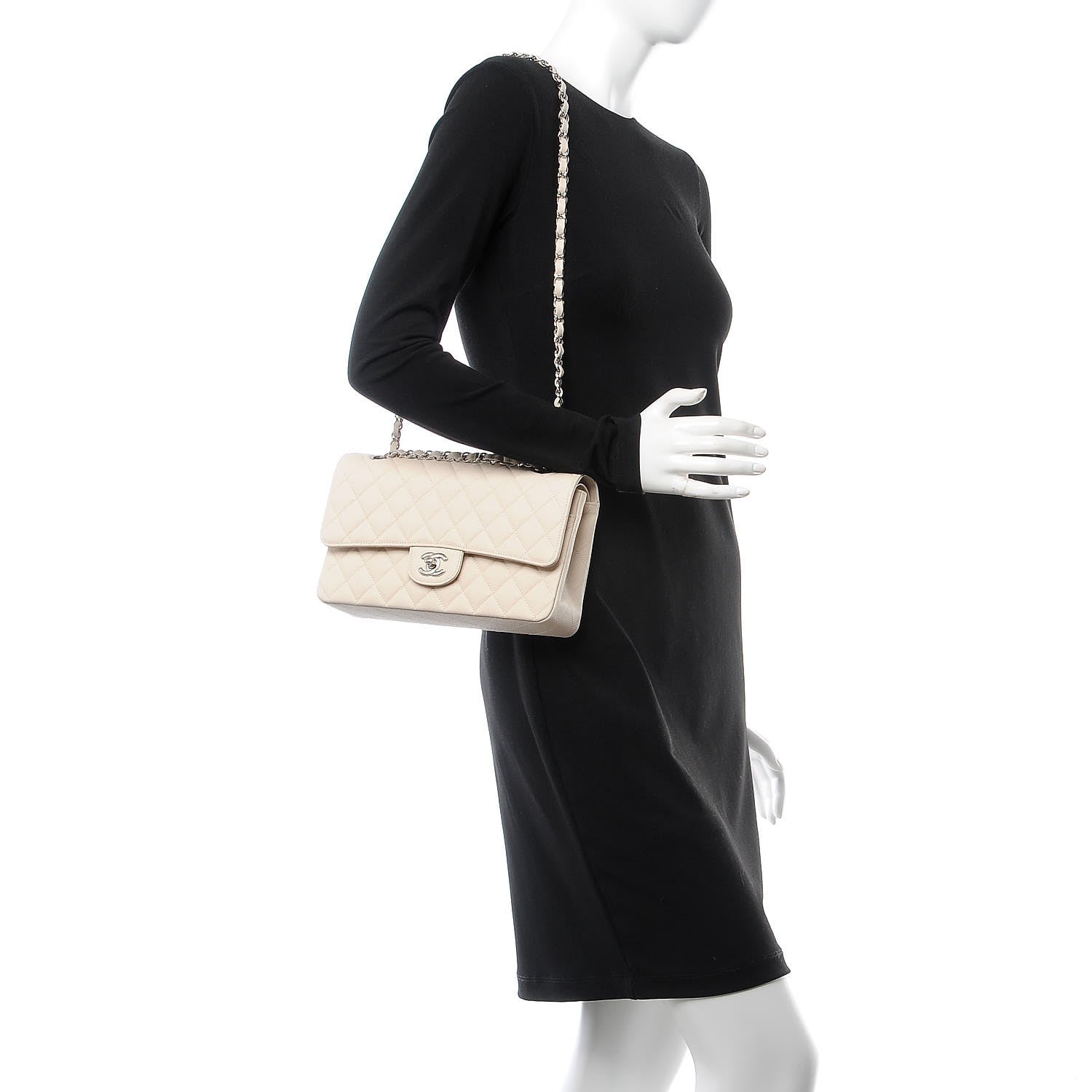 Chanel Caviar Quilted Medium Double Flap Light Beige 2 of 8