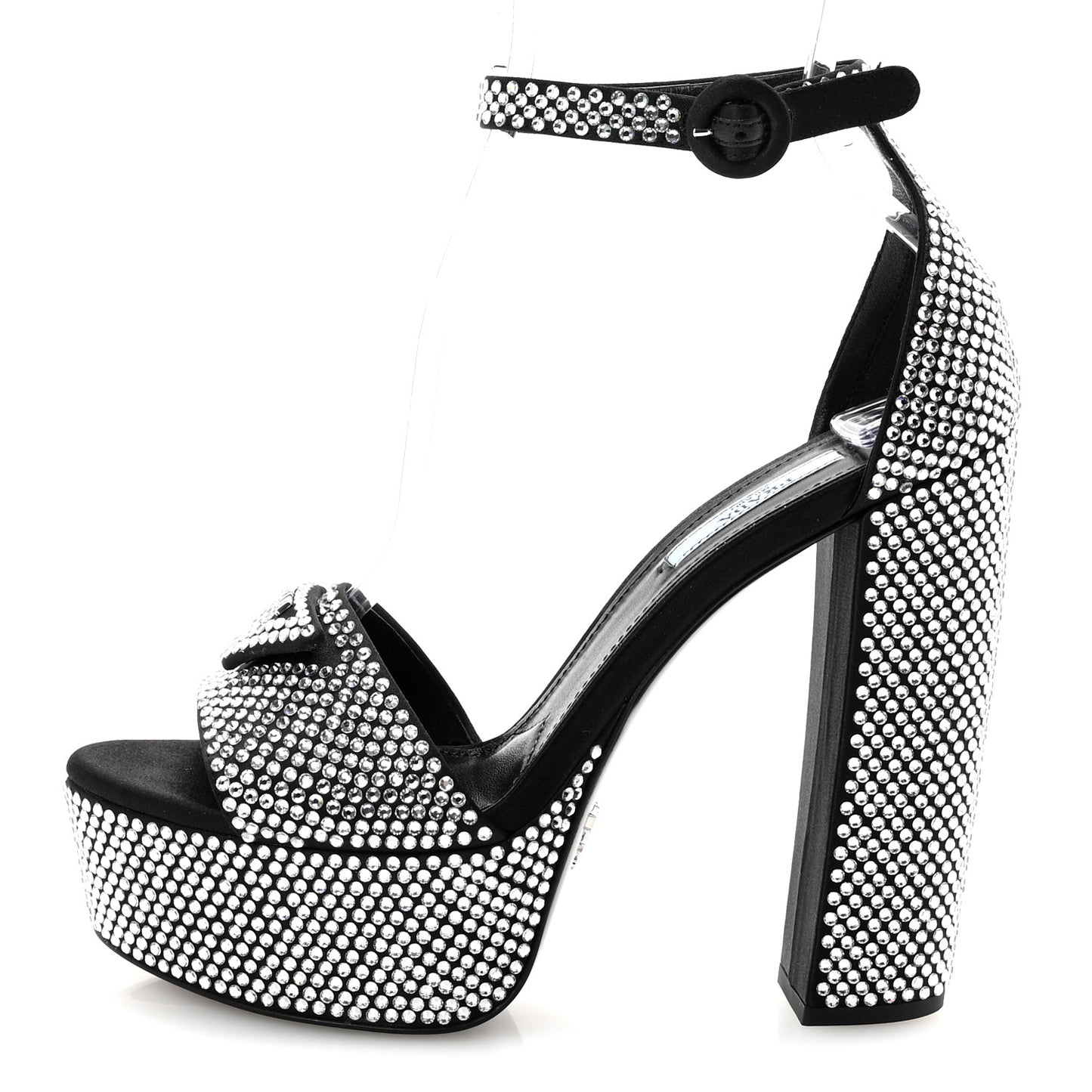 Satin Crystal Triangle Logo 40/135mm Platform Sandals 37 Cristal