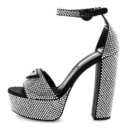 Prada Satin Crystal Triangle Logo 40/135mm Platform Sandals 37 Cristal 1 of 9