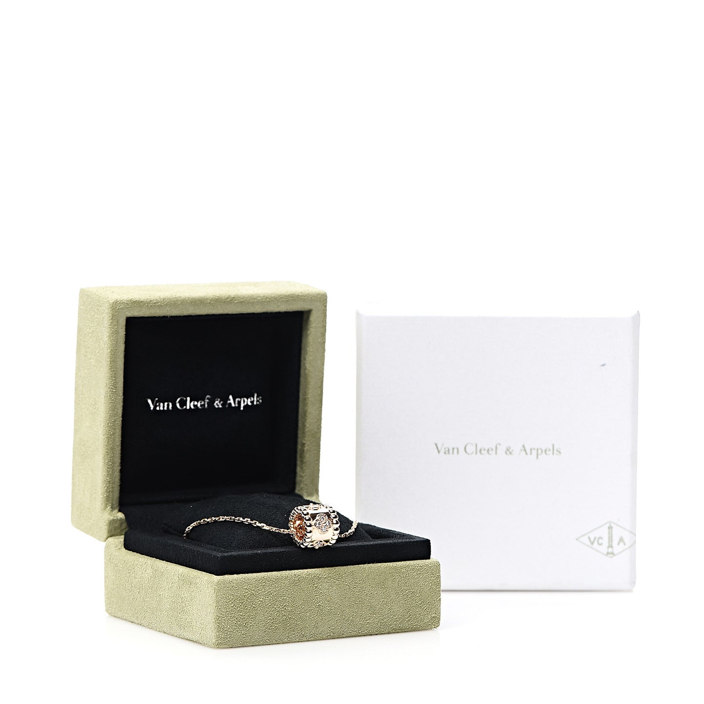 18K Rose Gold Diamond Small Perlee Clovers Pendant Necklace