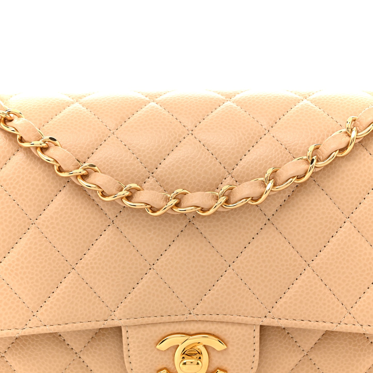 Caviar Quilted Medium Double Flap Beige