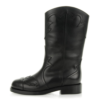 Chanel Calfskin Embroidered Western Boots 35 Black 1 of 7