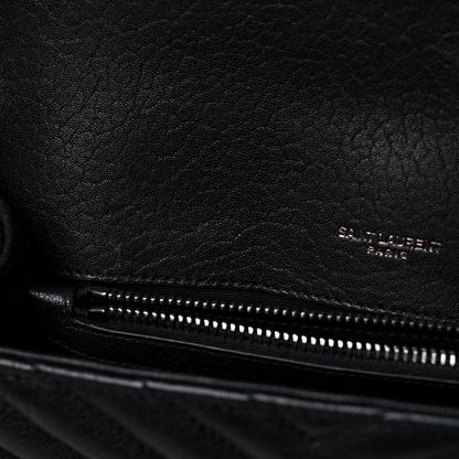 Saint Laurent Sheepskin Matelasse Chevron Monogram Medium College Bag Black 9 of 13