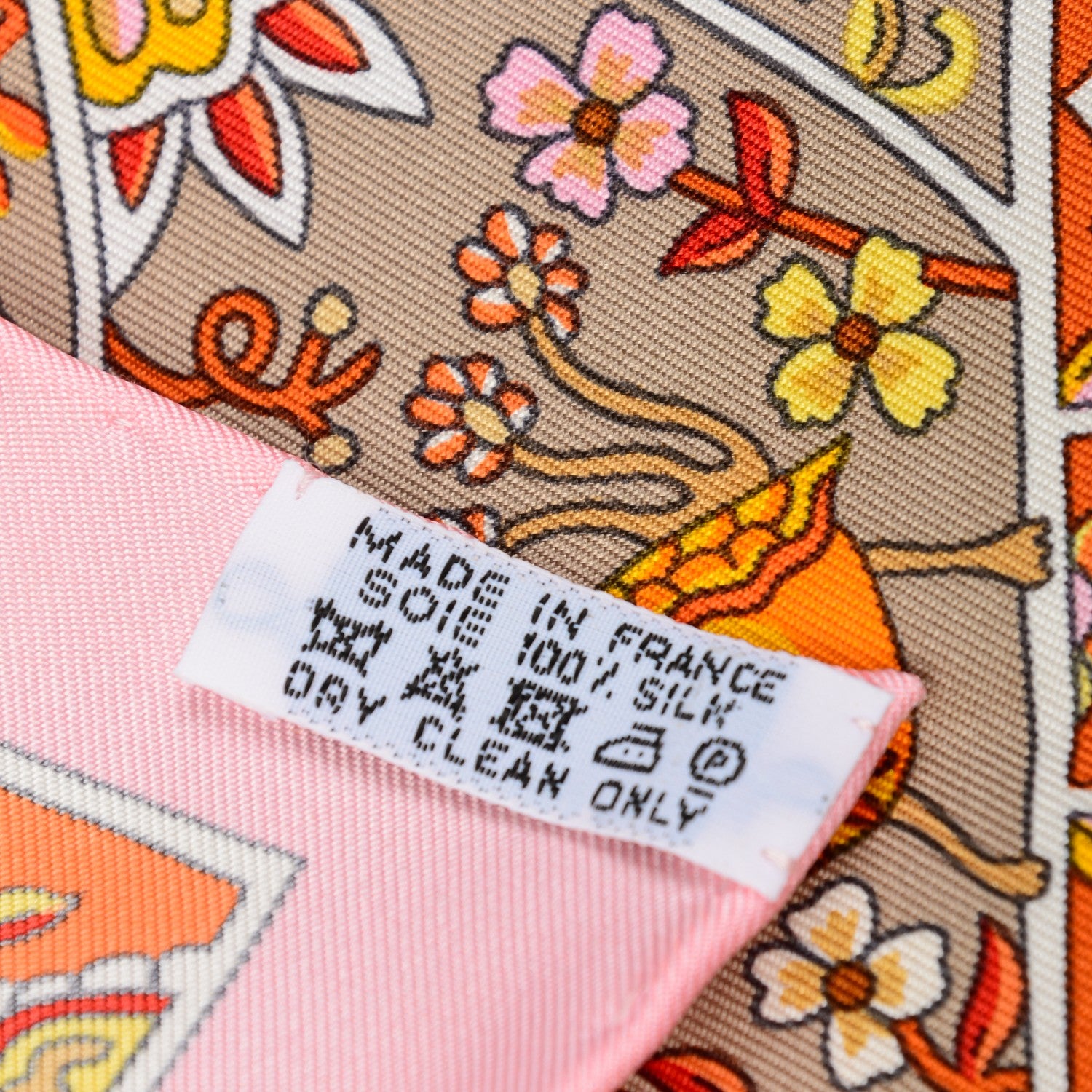 Hermes Silk Au Pays Des Oiseaux Fleurs Scarf 90 Beige Rose Orange 6 of 6