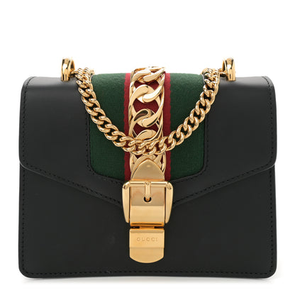 Gucci Calfskin Mini Sylvie Chain Shoulder Bag Black 1 of 15