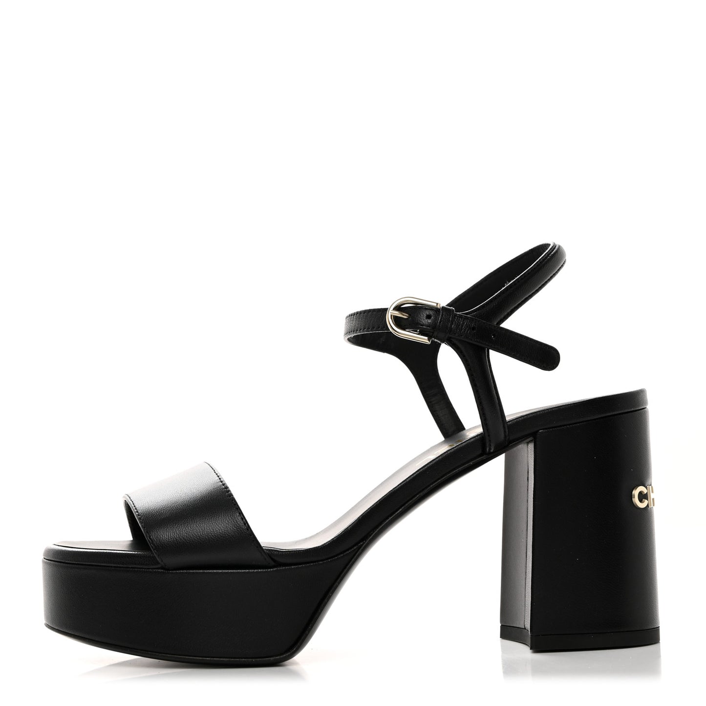 Lambskin Logo Platform Sandals 38 Black