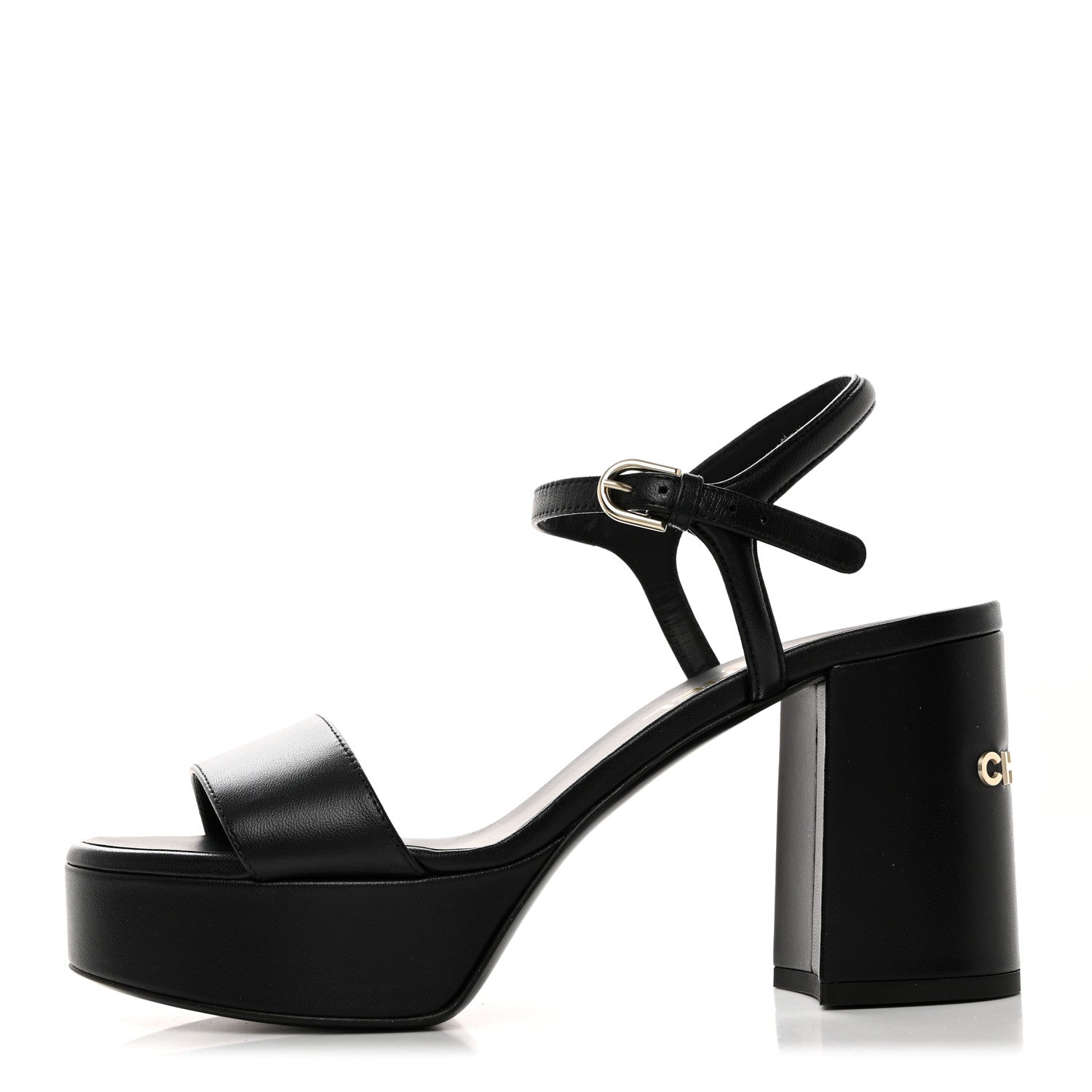 Chanel Lambskin Logo Platform Sandals 38 Black 1 of 11