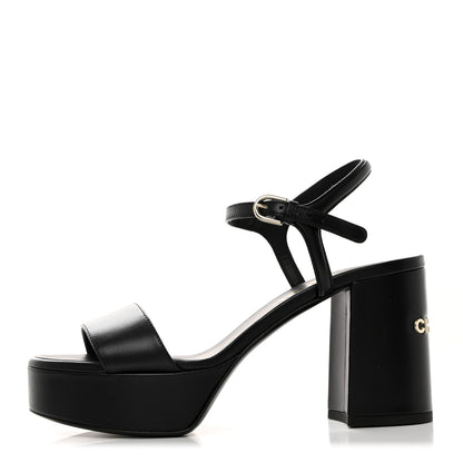 Chanel Lambskin Logo Platform Sandals 38 Black 1 of 11