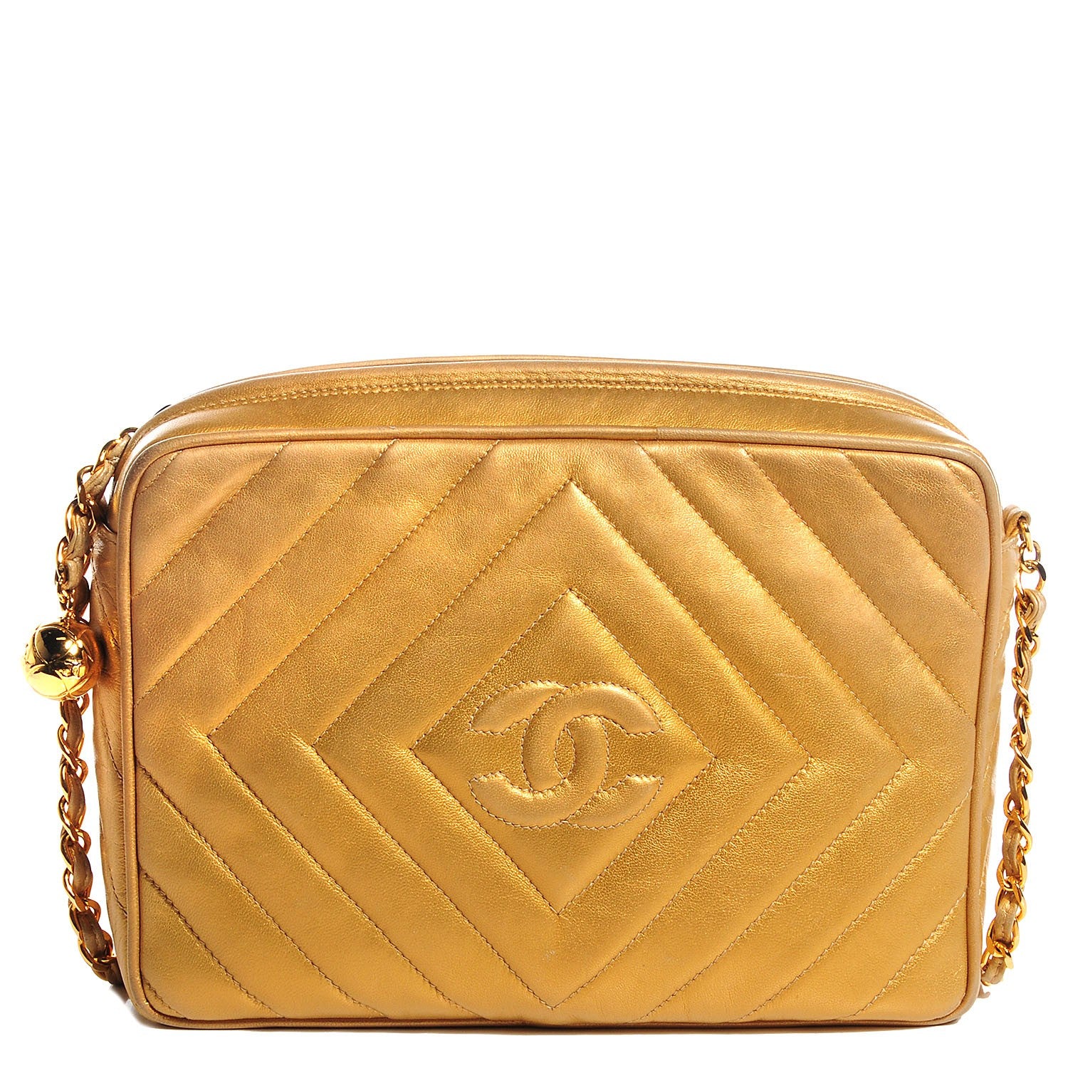 Chanel Lambskin Chevron Camera Case Gold 1 of 8