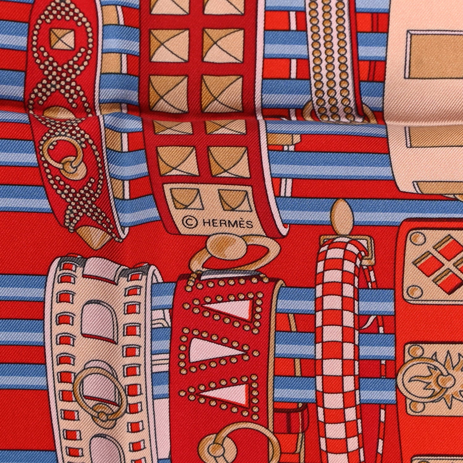 Hermes Silk Carre Wash Colliers de Chiens Scarf 90 Rouge White Bleu 4 of 5