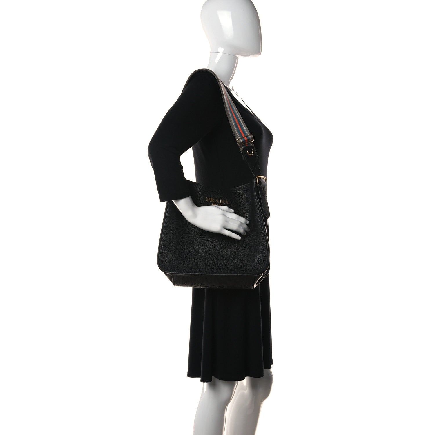 Prada Vitello Daino Hobo Messenger Bag Black 2 of 12
