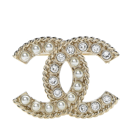 Chanel Pearl Crystal April In Paris CC Brooch Gold 1 of 4