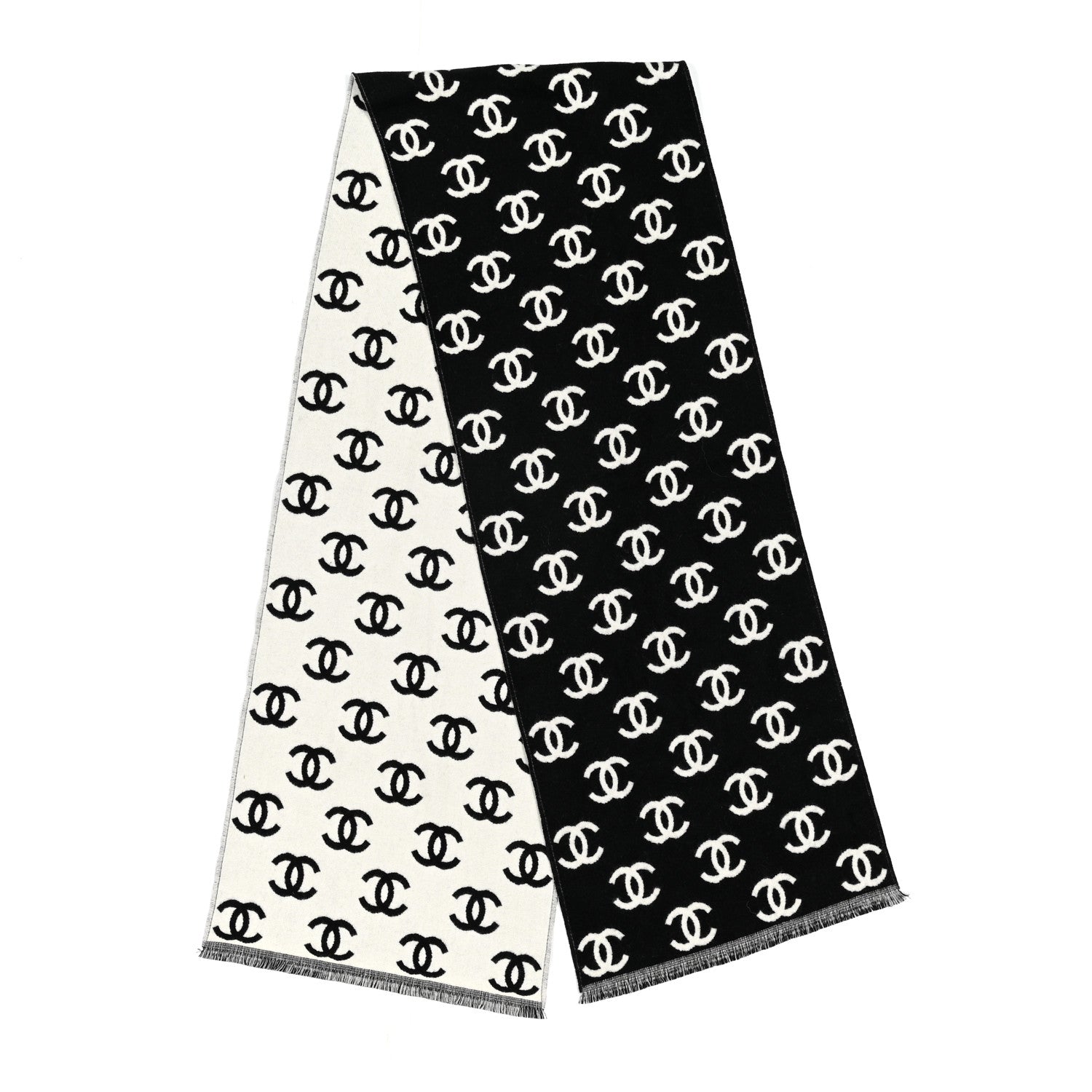 Chanel Wool Cashmere CC Scarf Black White 2 of 3