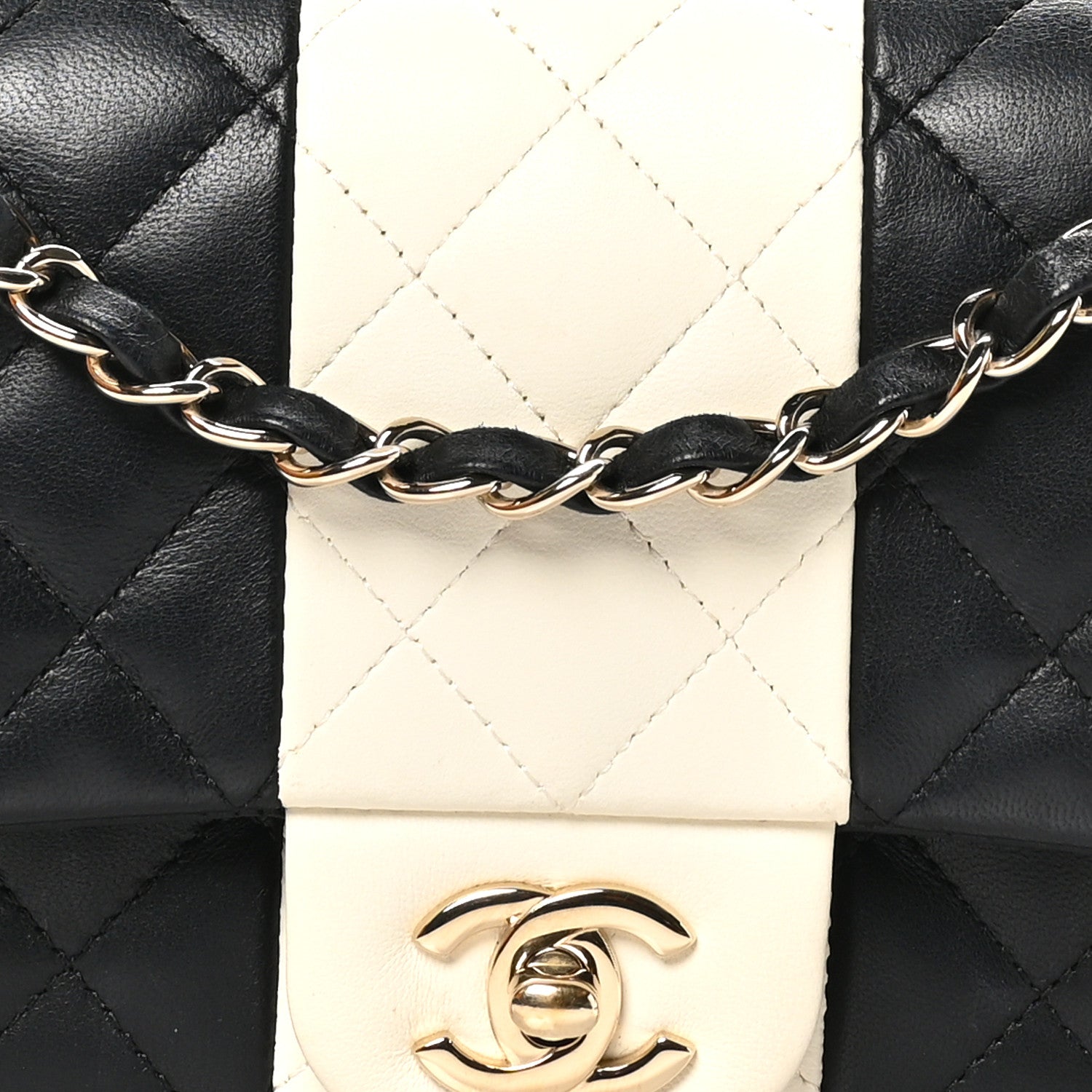Chanel Lambskin Quilted Medium Double Flap Black White 8 of 11
