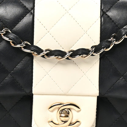 Chanel Lambskin Quilted Medium Double Flap Black White 8 of 11