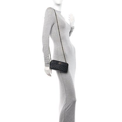 Chanel Metallic Sheepskin Chevron Quilted Small Vintage Mademoiselle Clutch With Chain Black 2 of 16