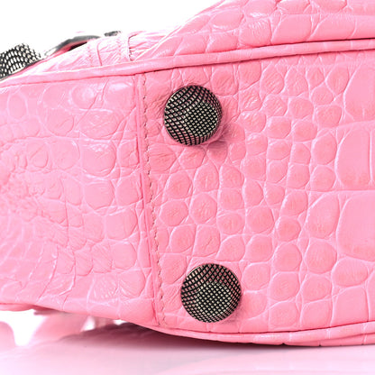 Balenciaga Extra Supple Calfskin Crocodile Embossed Small Le Cagole Shoulder Bag Sweet Pink 8 of 9