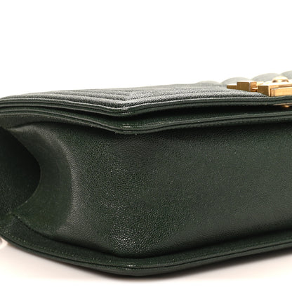 Chanel Caviar Chevron Quilted Medium Boy Flap Dark Green 9 of 11