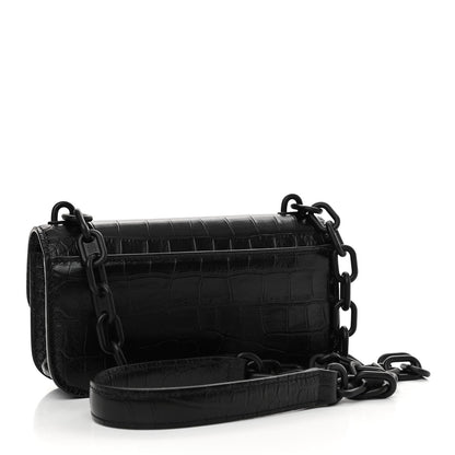Balenciaga Extra Supple Calfskin Monochrome Crocodile Embossed Gossip Chain Bag XS Black 3 of 9