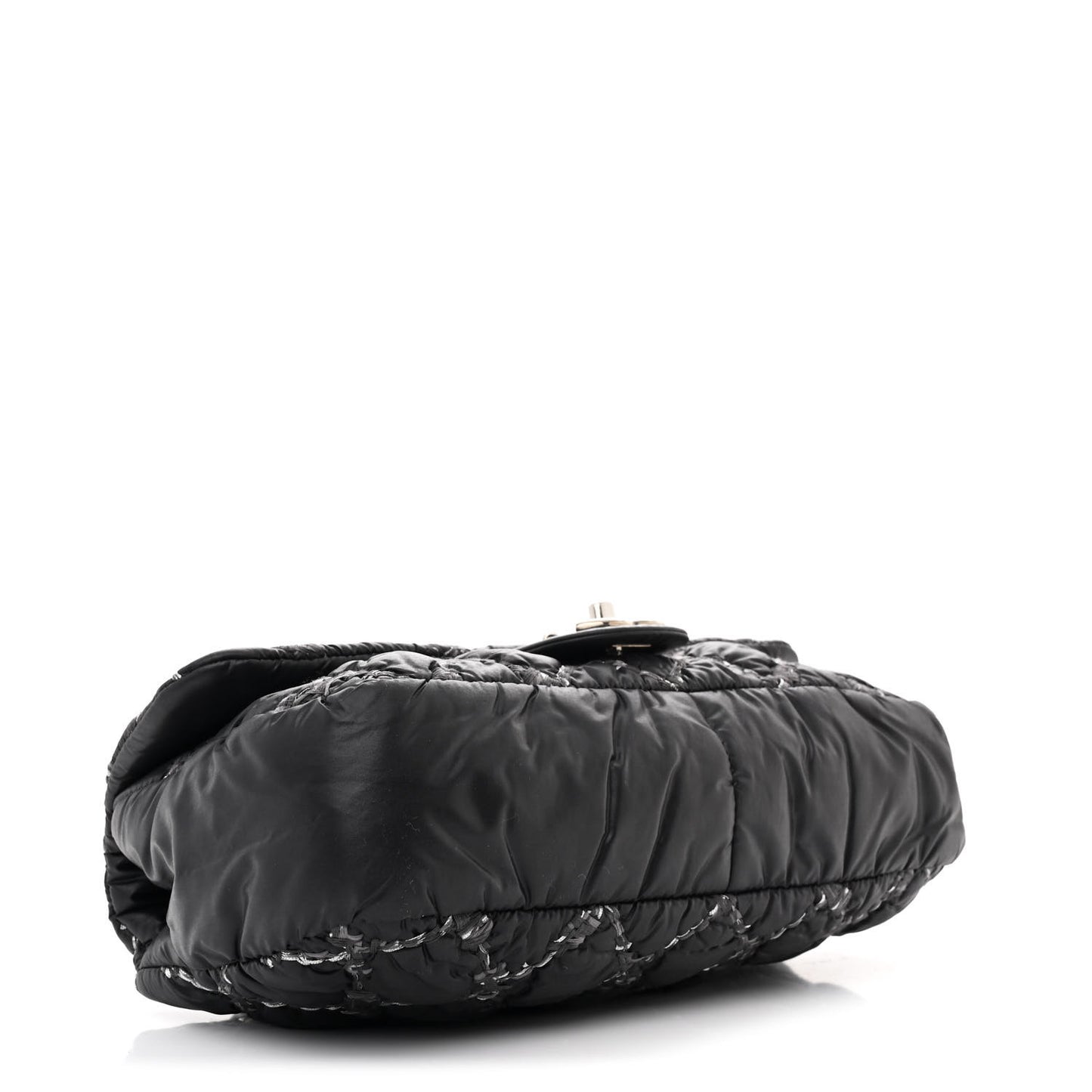 Nylon Quilted Tweed Stitch Medium Bubble Flap Black