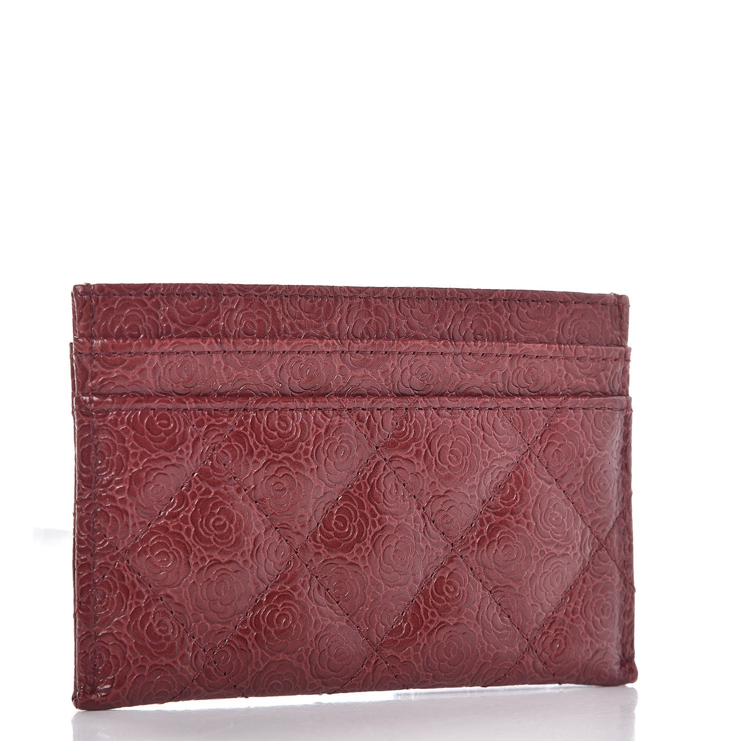 Chanel Camellia Calfskin Embossed Quilted Card Holder Burgundy 3 of 9