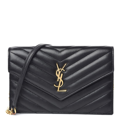 Saint Laurent Calfskin Matelasse Chevron Monogram Envelope Chain Wallet Black 1 of 13