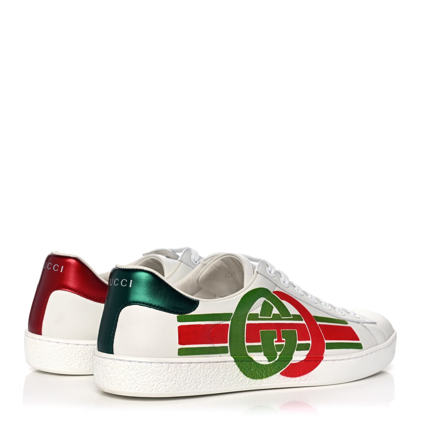 Calfskin Interlocking G Mens New Ace Sneakers 9 White Red Flame Green