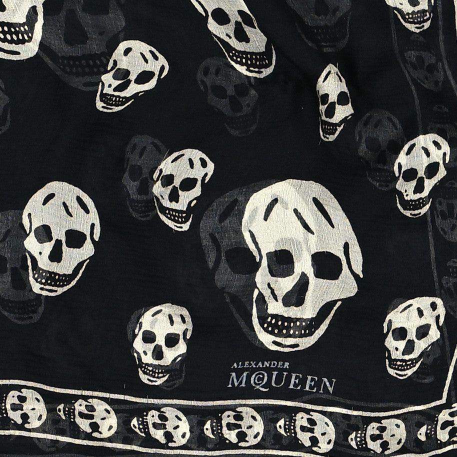 Alexander McQueen Silk Chiffon Skull Scarf Black Ivory 3 of 4