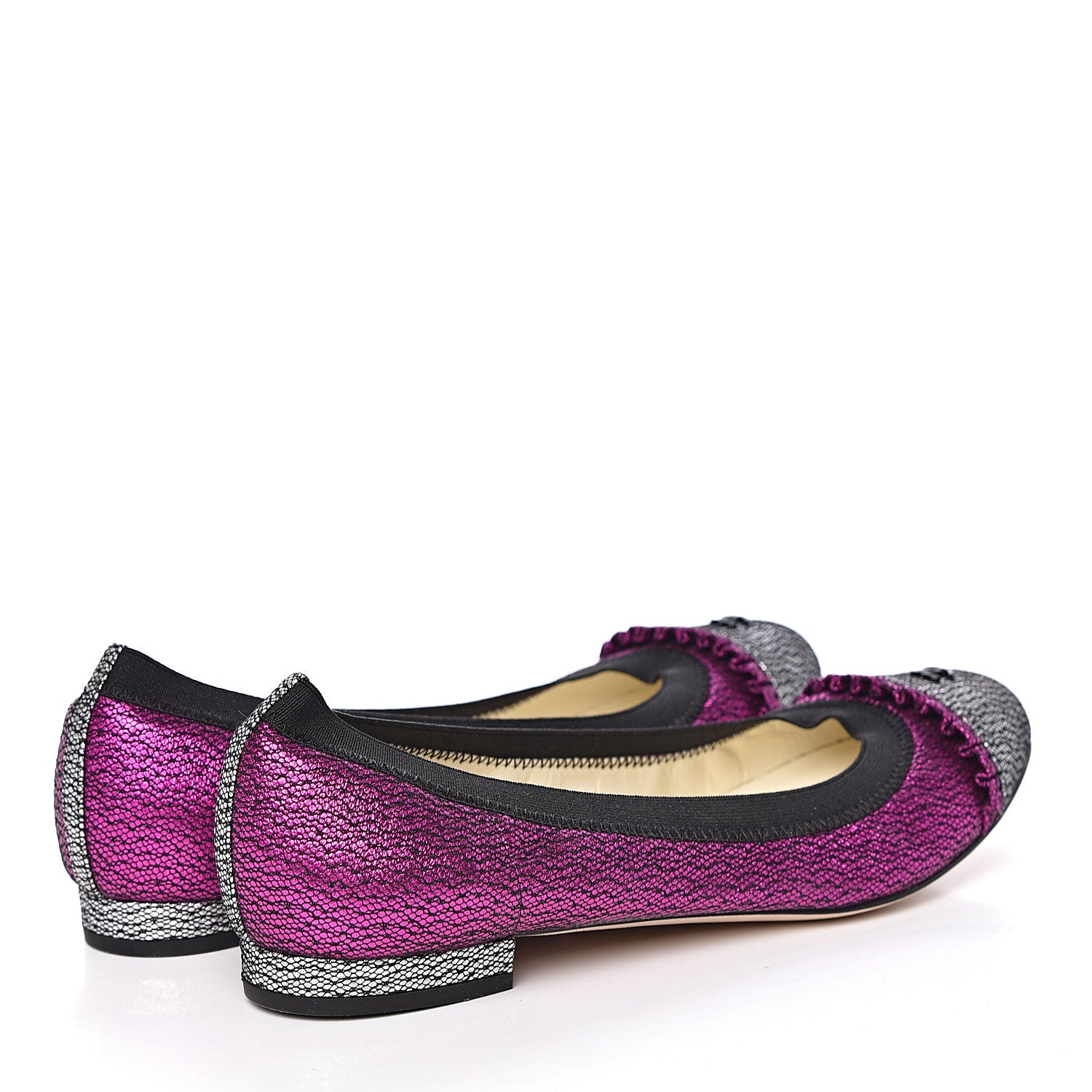 Chanel Metallic Lace Cap Toe Ballerina Flats 38 Fuchsia 4 of 9