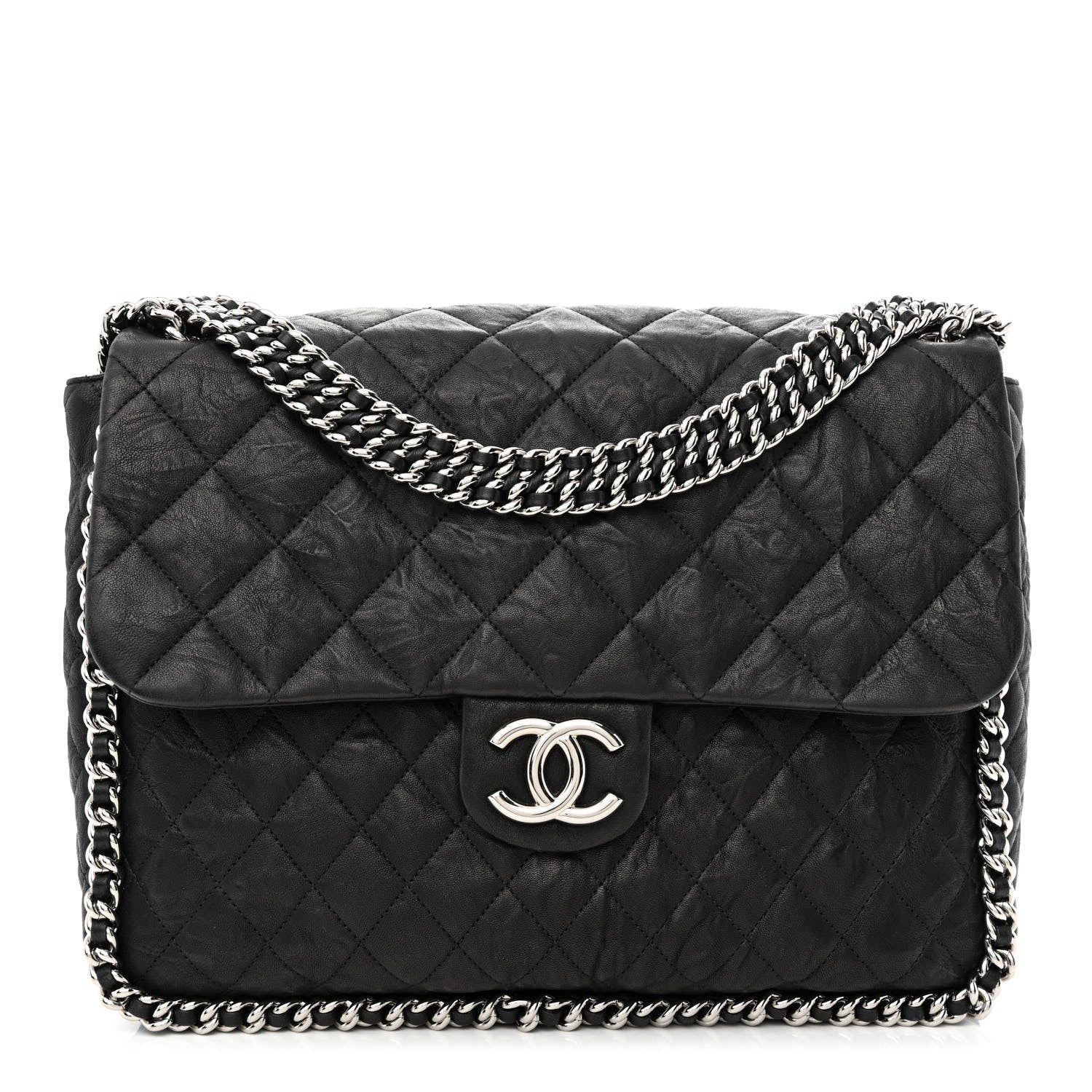 Chanel Washed Lambskin Quilted Maxi Chain Around Flap Black 1 of 11