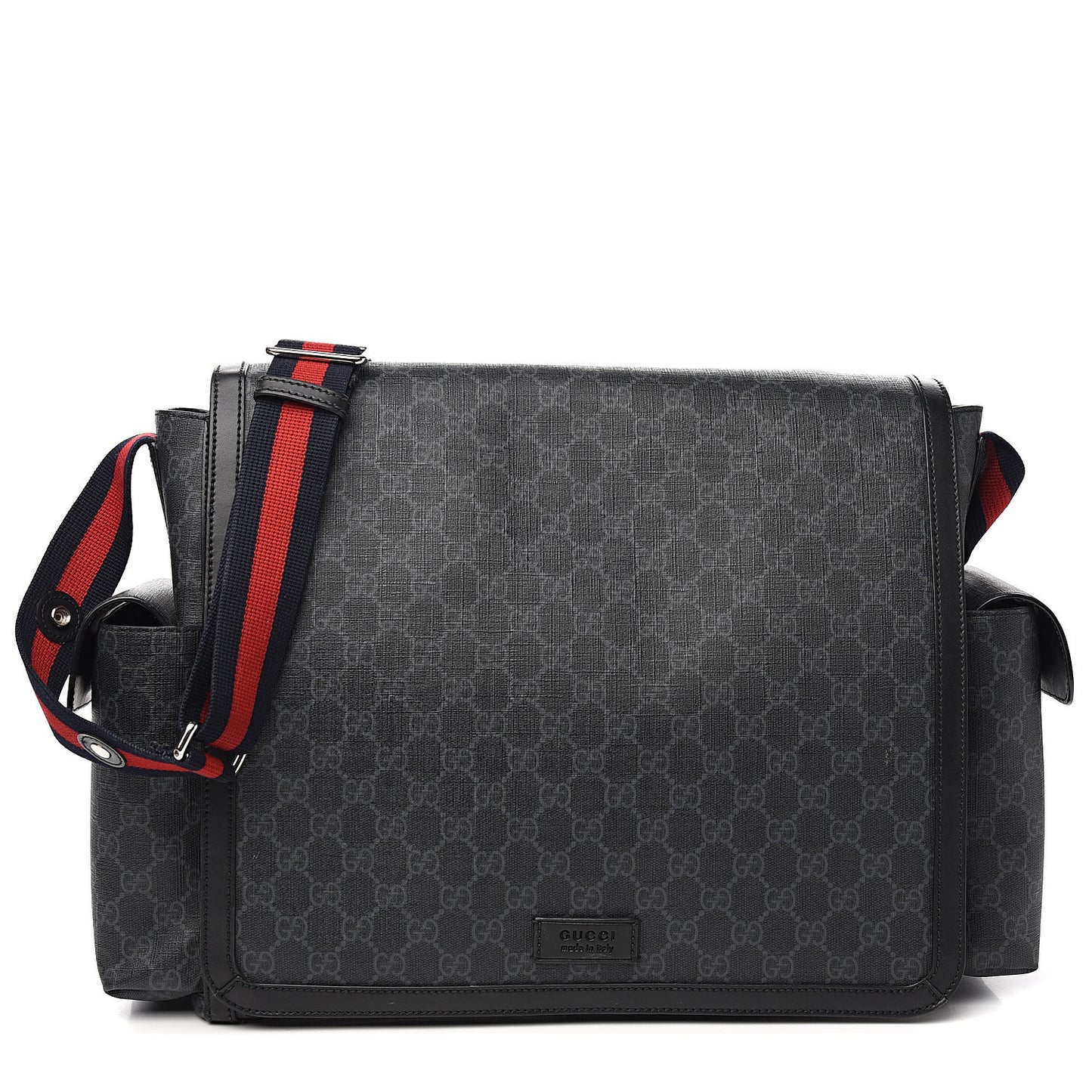 GG Supreme Monogram Web Messenger Diaper Bag Black Grey