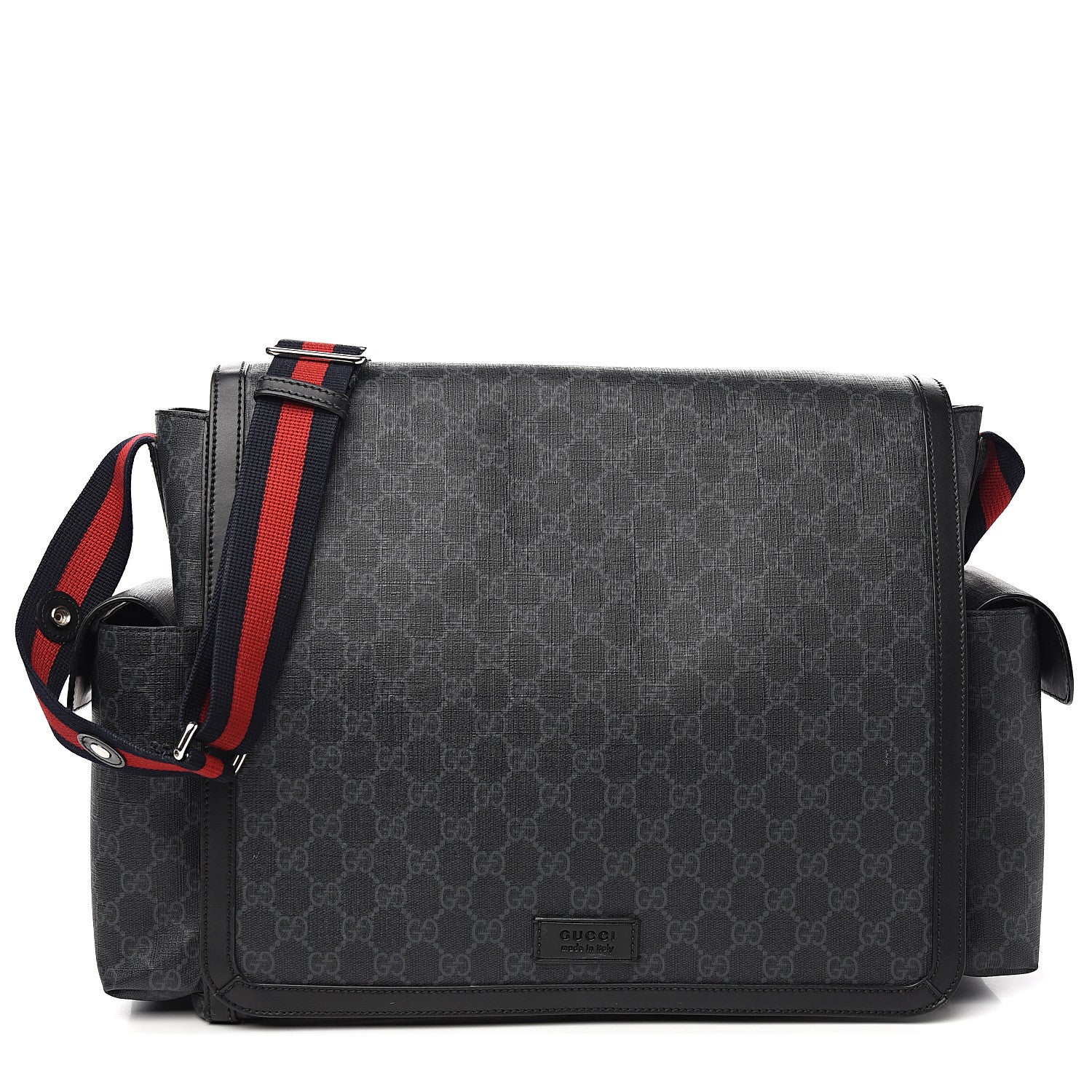 Gucci GG Supreme Monogram Web Messenger Diaper Bag Black Grey 1 of 9