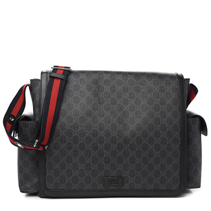 Gucci GG Supreme Monogram Web Messenger Diaper Bag Black Grey 1 of 9