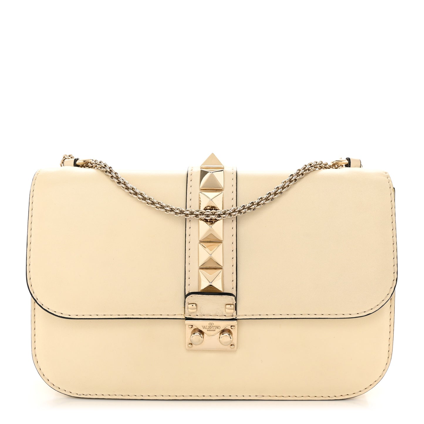 Vitello Medium Glam Lock Rockstud Flap Light Ivory