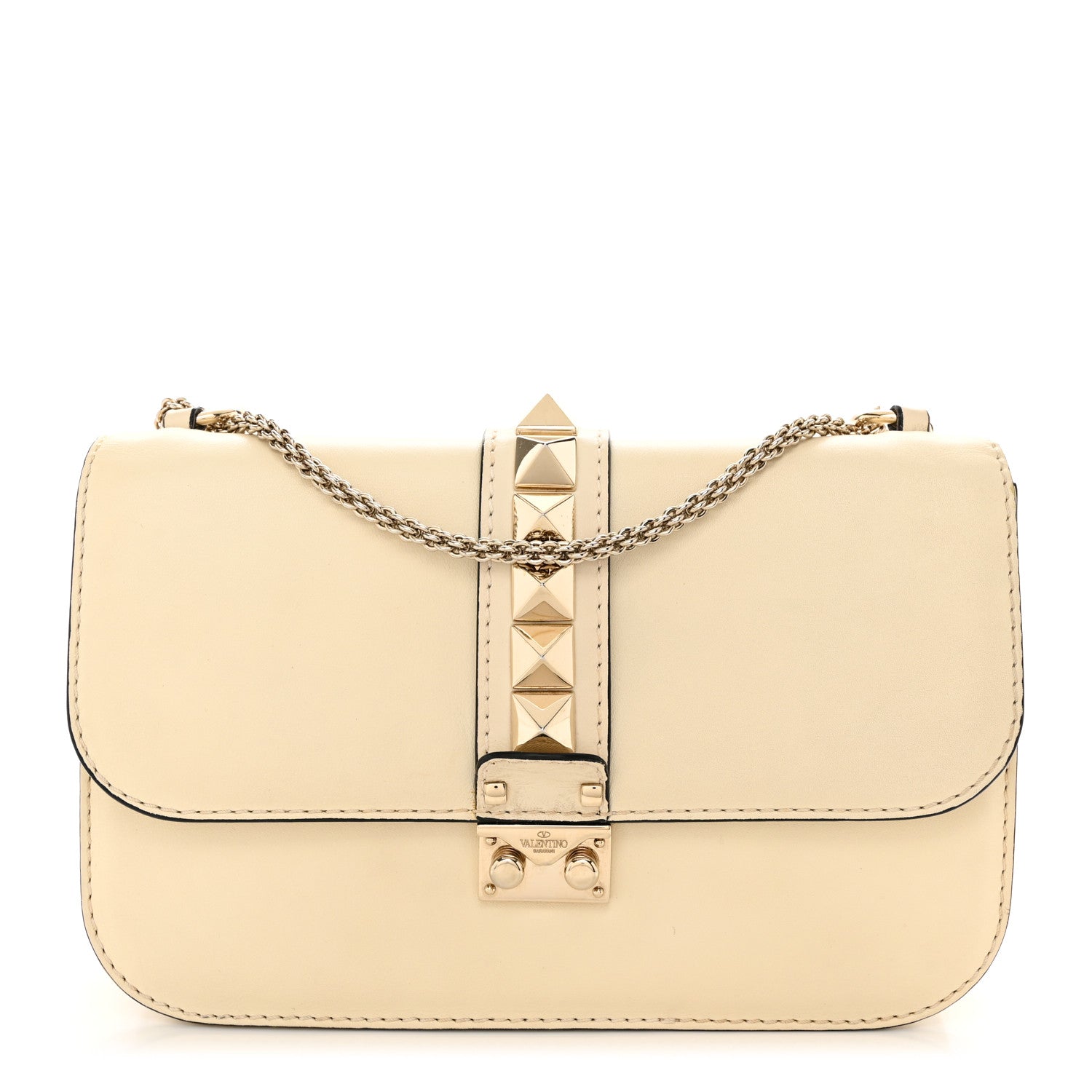 Valentino Garavani Vitello Medium Glam Lock Rockstud Flap Light Ivory 1 of 11