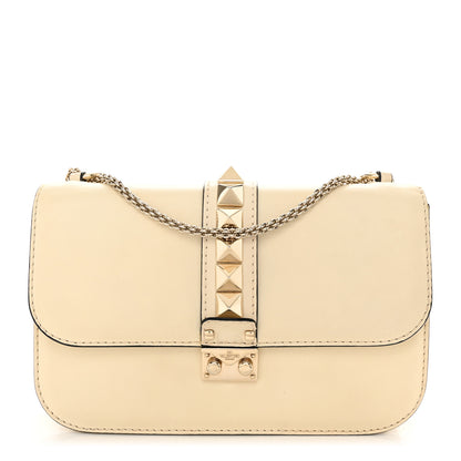 Valentino Garavani Vitello Medium Glam Lock Rockstud Flap Light Ivory 1 of 11