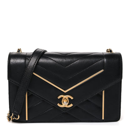 Chanel Lambskin Reversed Chevron Quilted Flap Black 1 of 11