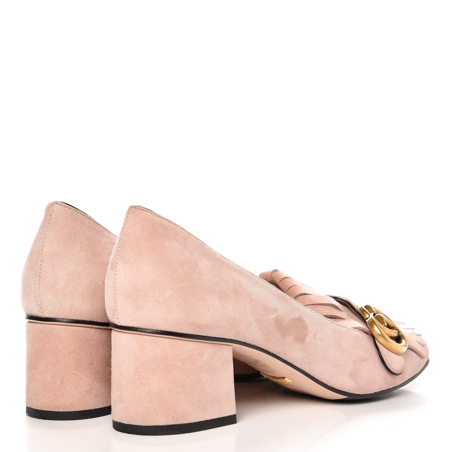 Kid Scamosciato GG Marmont Fringe 50mm Loafer Pumps 38.5 Crystal Pink